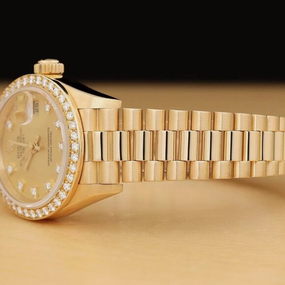 ROLEX LADIES PRESIDENT FACTORY DIAMOND 18K YELLOW GOLD WATCH - Picture 5 of 8